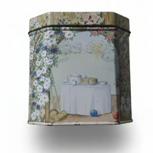 Floral Decorative Tin with Tea Party Design
